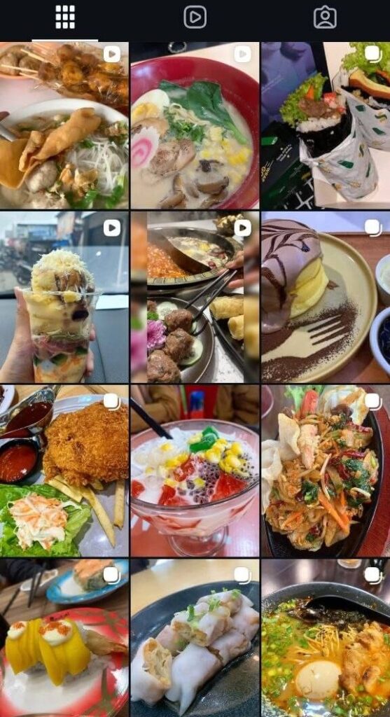 Koleksi foto makanan Instagram Bisnis jajandimedan yang menampilkan ramen, dessert, steak, dan sushi estetik untuk ide promosi kuliner online yang bikin ngiler.