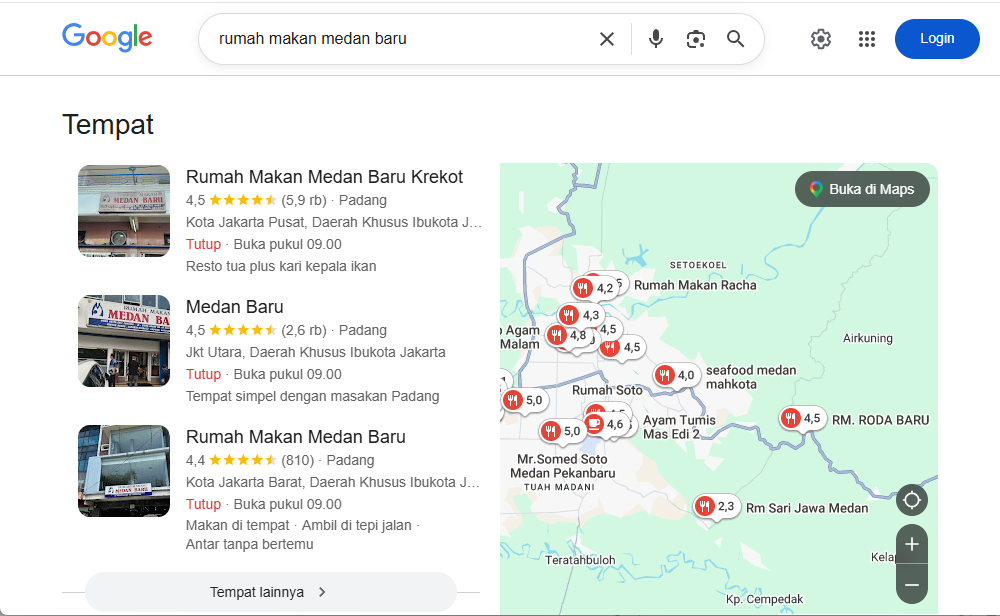 Tampilan contoh Google Business Profile warung makan lengkap