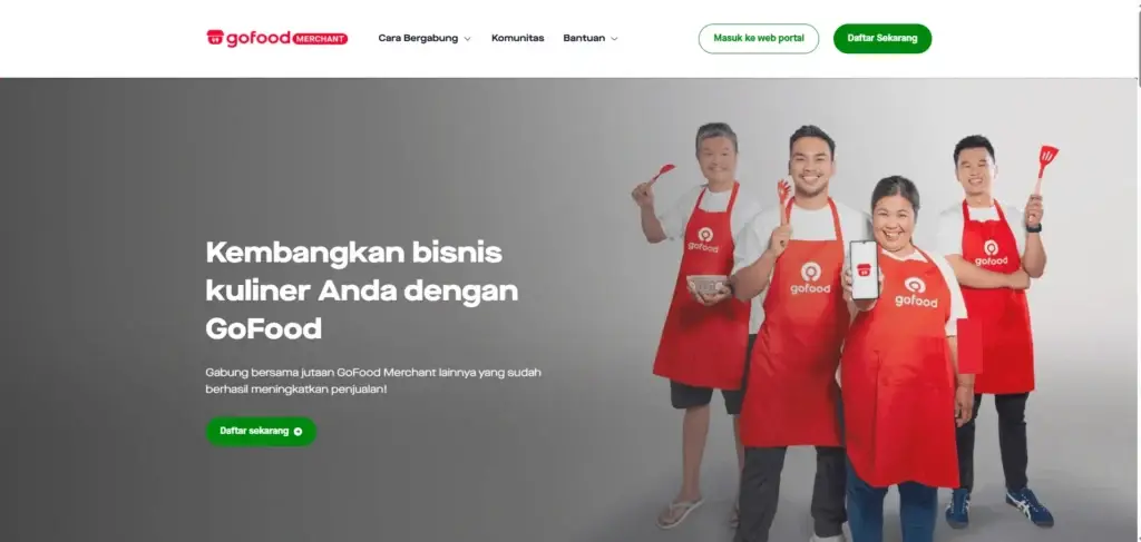 Halaman web resmi GoFood Merchant untuk melakukan pendaftar GoFood bagi pemilik usaha warung makan