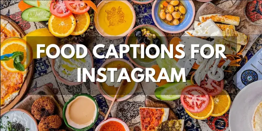 Template caption Instagram warung makan dengan latar belakang aneka hidangan tradisional yang disajikan estetis di atas meja.